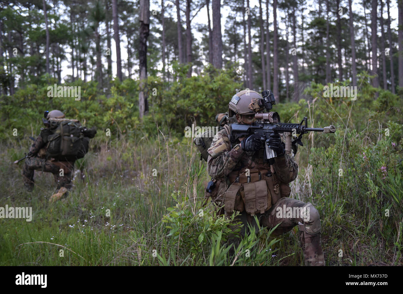 A U.S. Air Force Special Tactics officer with the 24th Special Operations Wing provides rear
