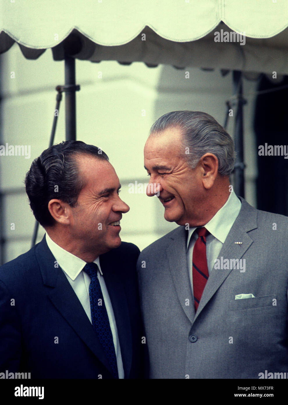 Washington, DC 1968/11/10 President Lyndon Johnson meets with president elect Richard Nixon at the White House in November 1968 Stock Photo