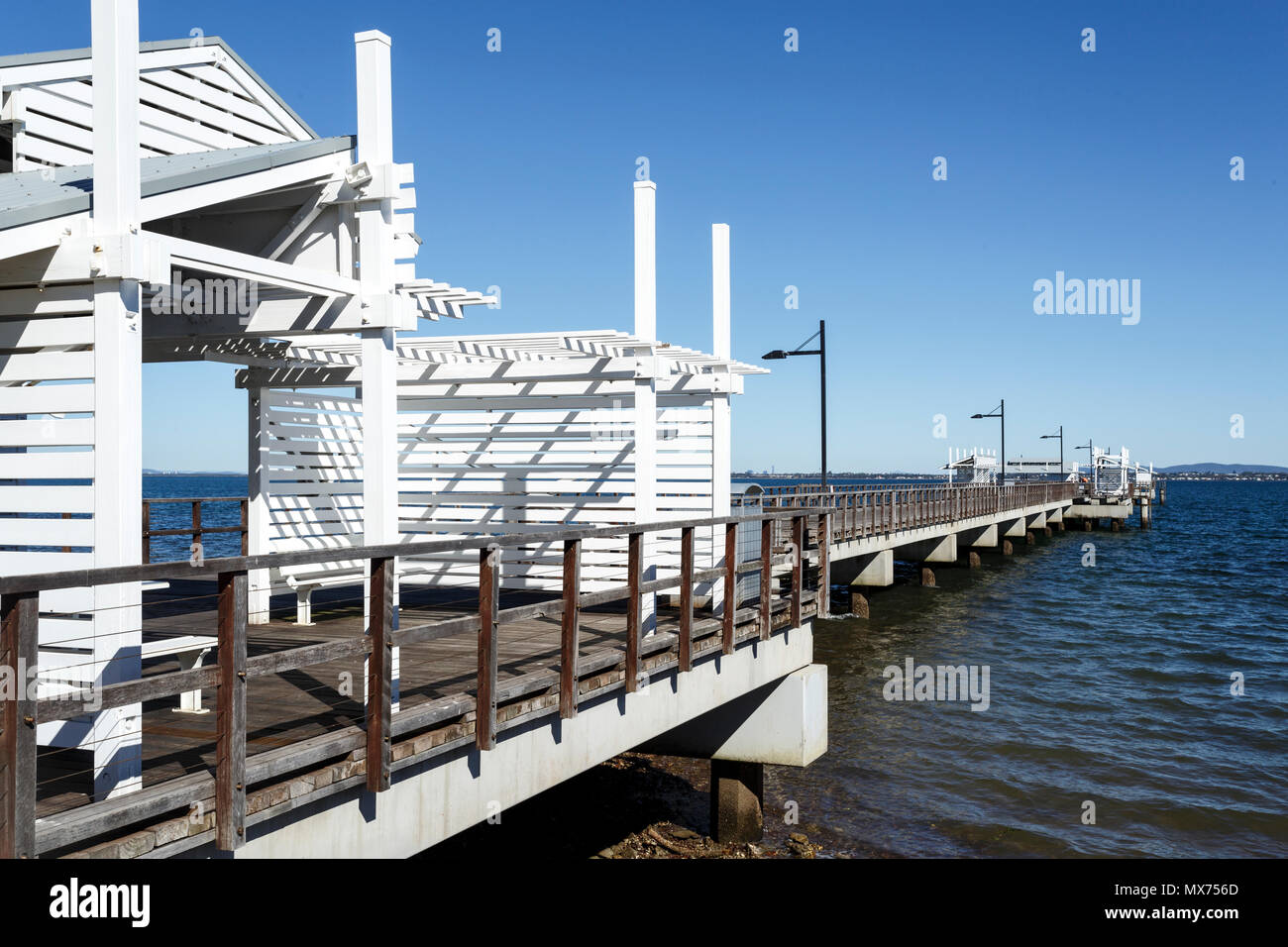 Panoramic view of the Woody Point Jetty, a 240 meters long pier in the