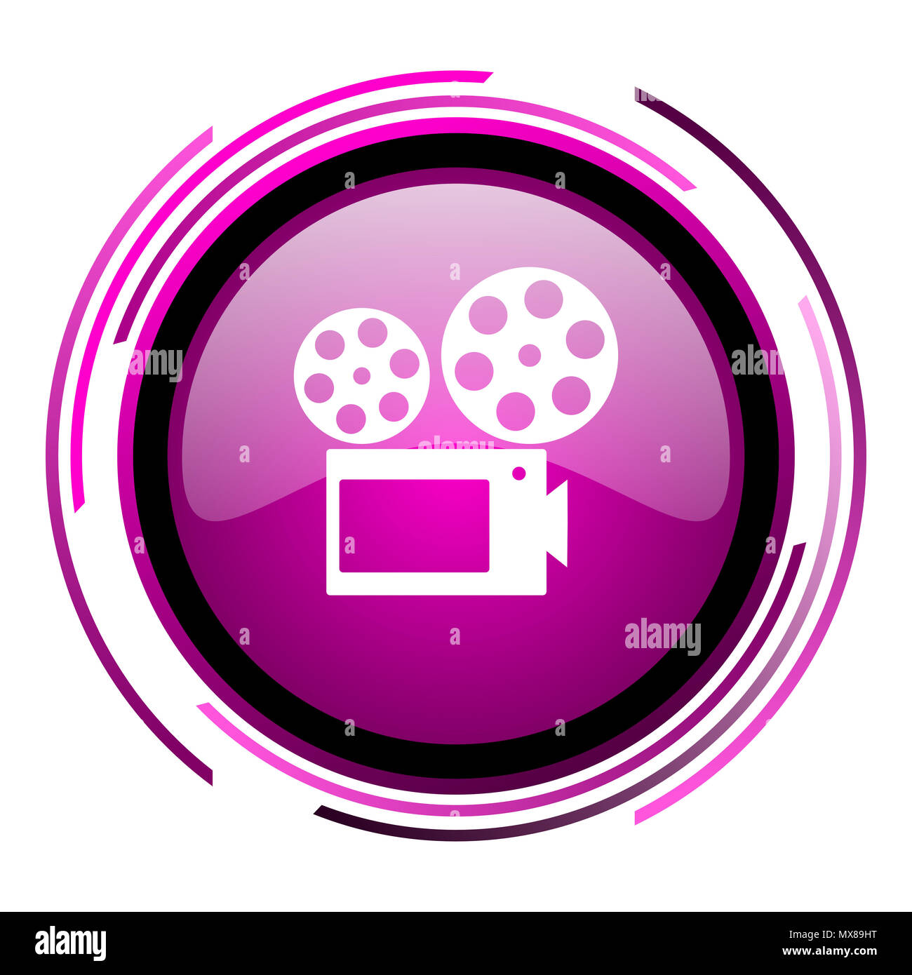 Movie pink glossy web icon isolated on white background Stock