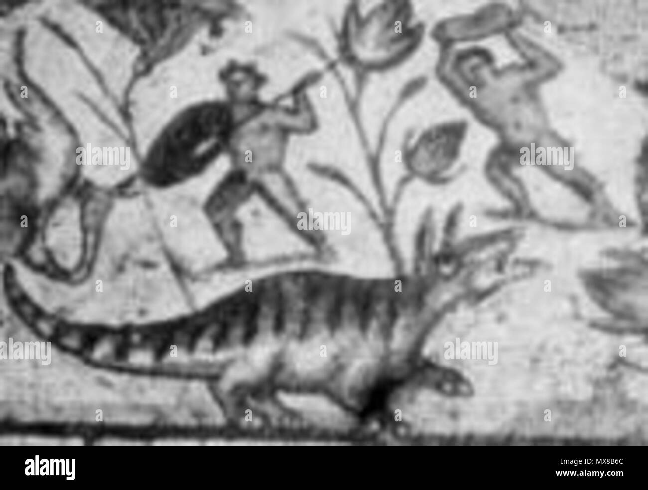 . English: Detail from scene incorporated into the Dionysos Mosaic floor discovered at Sepphoris. The mosaic is dated between the first and third centuries. A great earthquake destroyed Sepphoris in 363 A.D. 1994. Netzer and Weiss 161 Detail mosaic Sepphoris Stock Photo