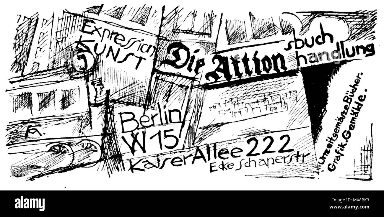 . English: Advert for Die Aktion bookshop . 1 May 1919. Die Aktion 163 Die Aktion Bookshop advert (1919) Stock Photo