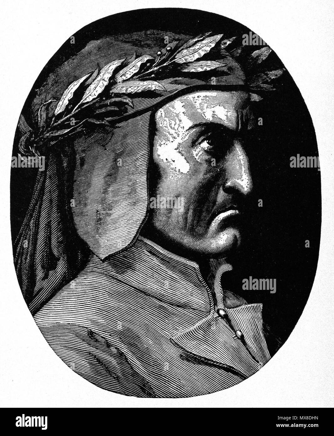 . High resolution scan of engraving by Gustave Doré portraying Dante Alighieri. 30 January 2008. scanned, post-processed, and uploaded Karl Hahn 174 DVDanteAlighieriPortrait m Stock Photo