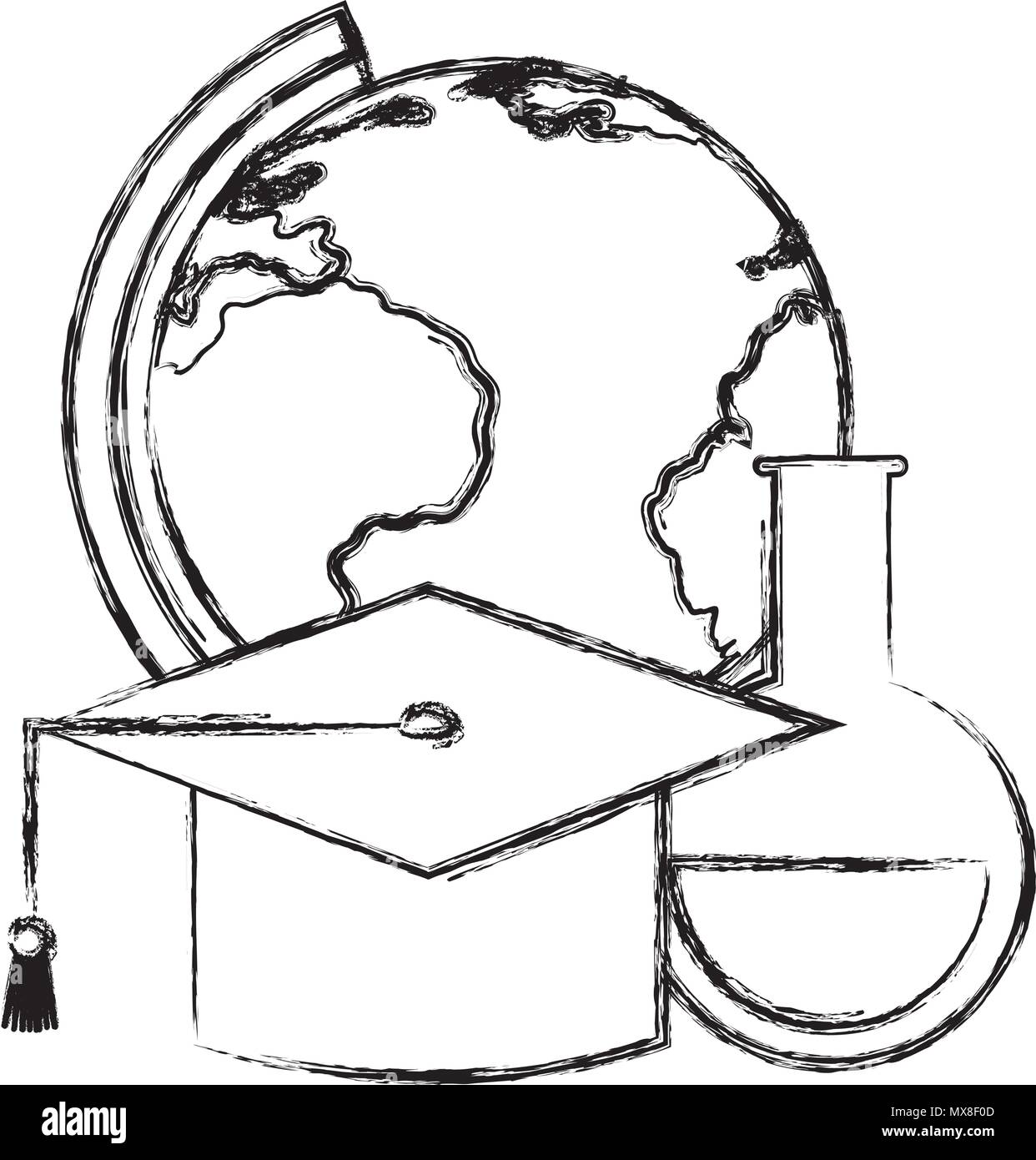 world planet earth with graduation hat and tube test Stock Vector Image ...