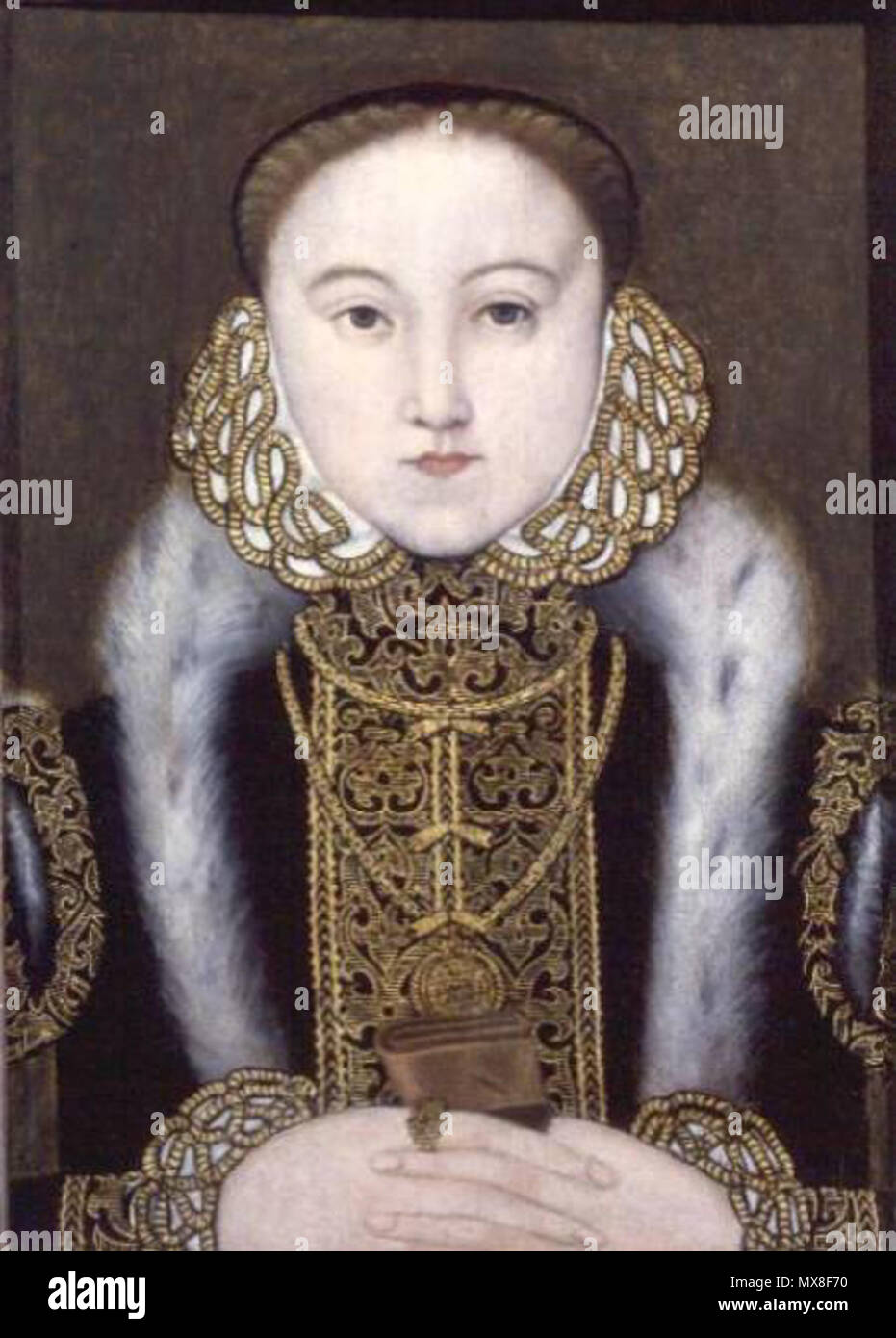 . Portrait of Elizabeth I of England, oil on panel, 36 x 51 cm (14.1 x 20.2 inches), private collection. circa 1560. Unknown 184 Elizabeth I c 1560 Stock Photo