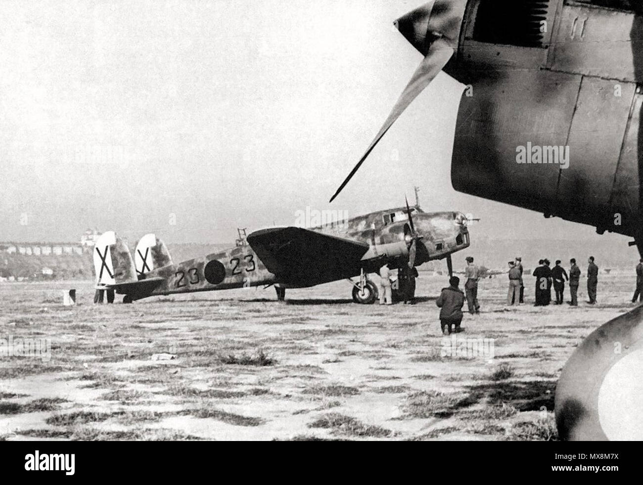 . English: One of the Fiat B.R.20 of the 'Grupo G-23' maked over to the Spanish Air Force after the war. circa 1939. Unknown 208 Fiat B.R.20-Spanish Air Force after the war Stock Photo