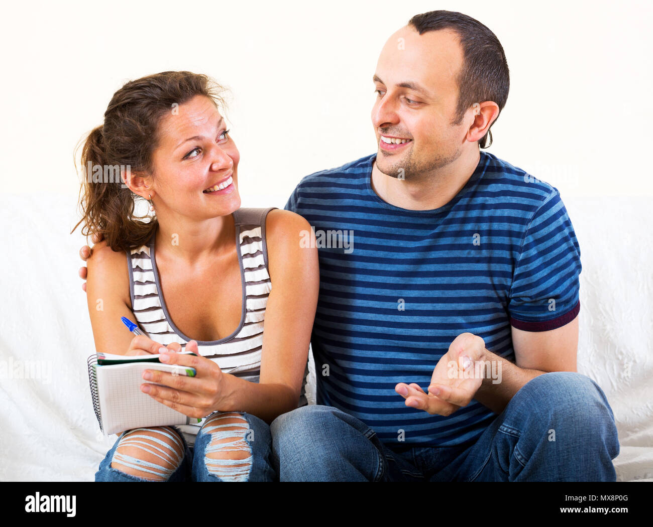 Positive man and woman discussing their relationships Stock Photo - Alamy