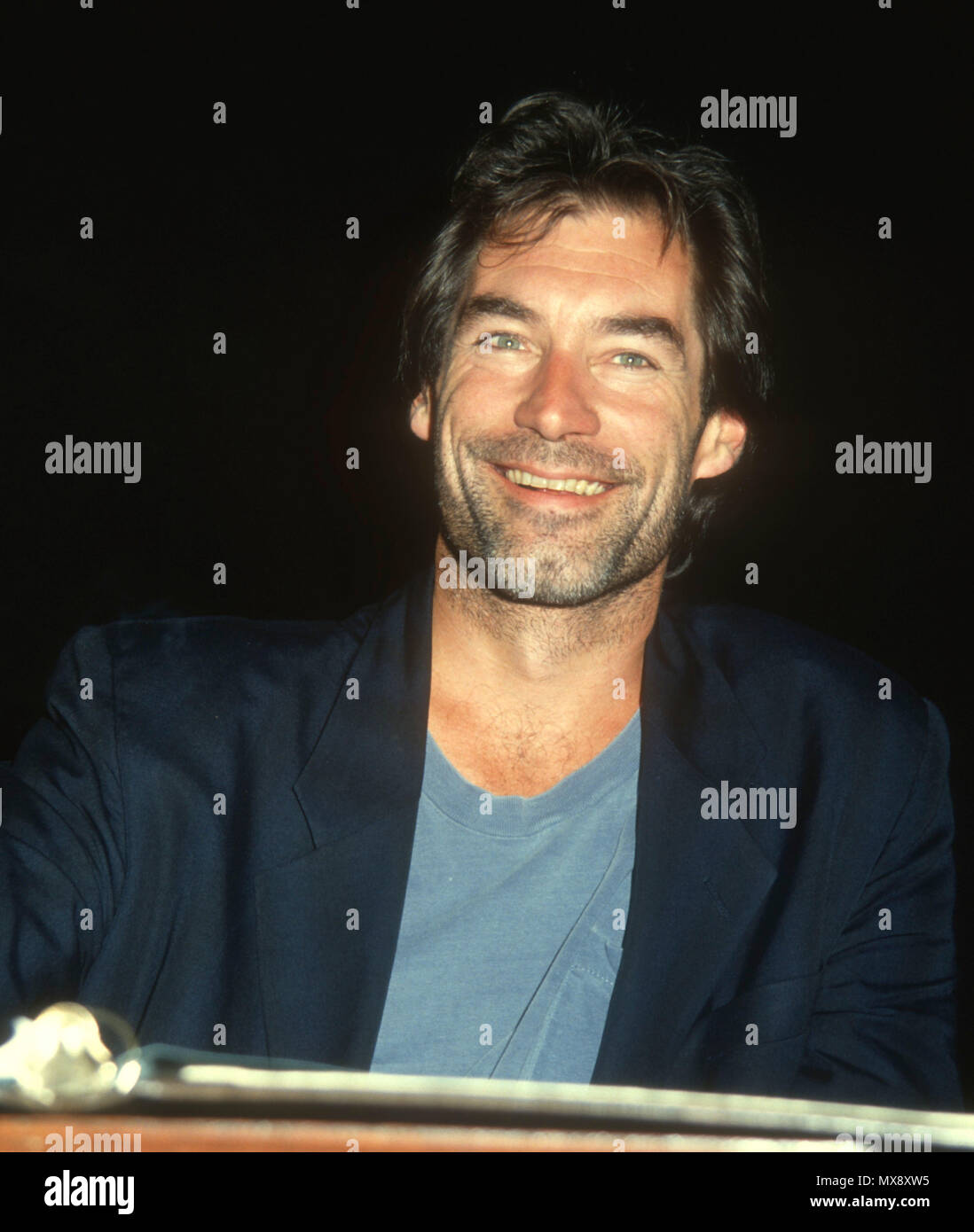 BEVERLY HILLS, CA - AUGUST 04: Actor Timothy Dalton attends the final night performance of 'Love Letters' on August 4, 1991 at the Canon Theatre in Beverly Hills, California. Photo by Barry King/Alamy Stock Photo Stock Photo