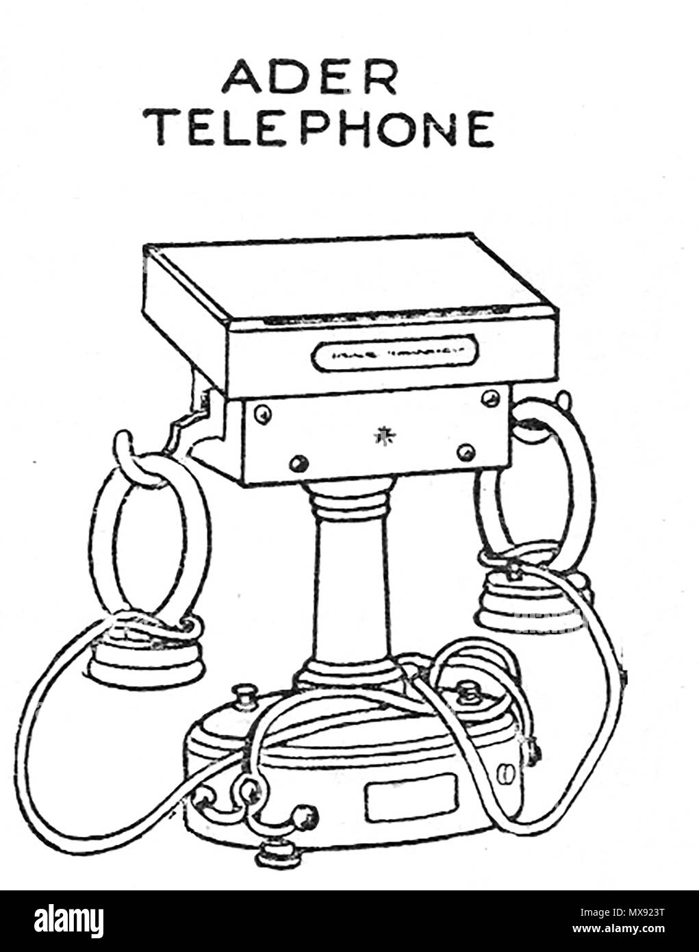 Early telephone equipment - A 1930's illustration of an Ader telephone apparatus device Stock Photo