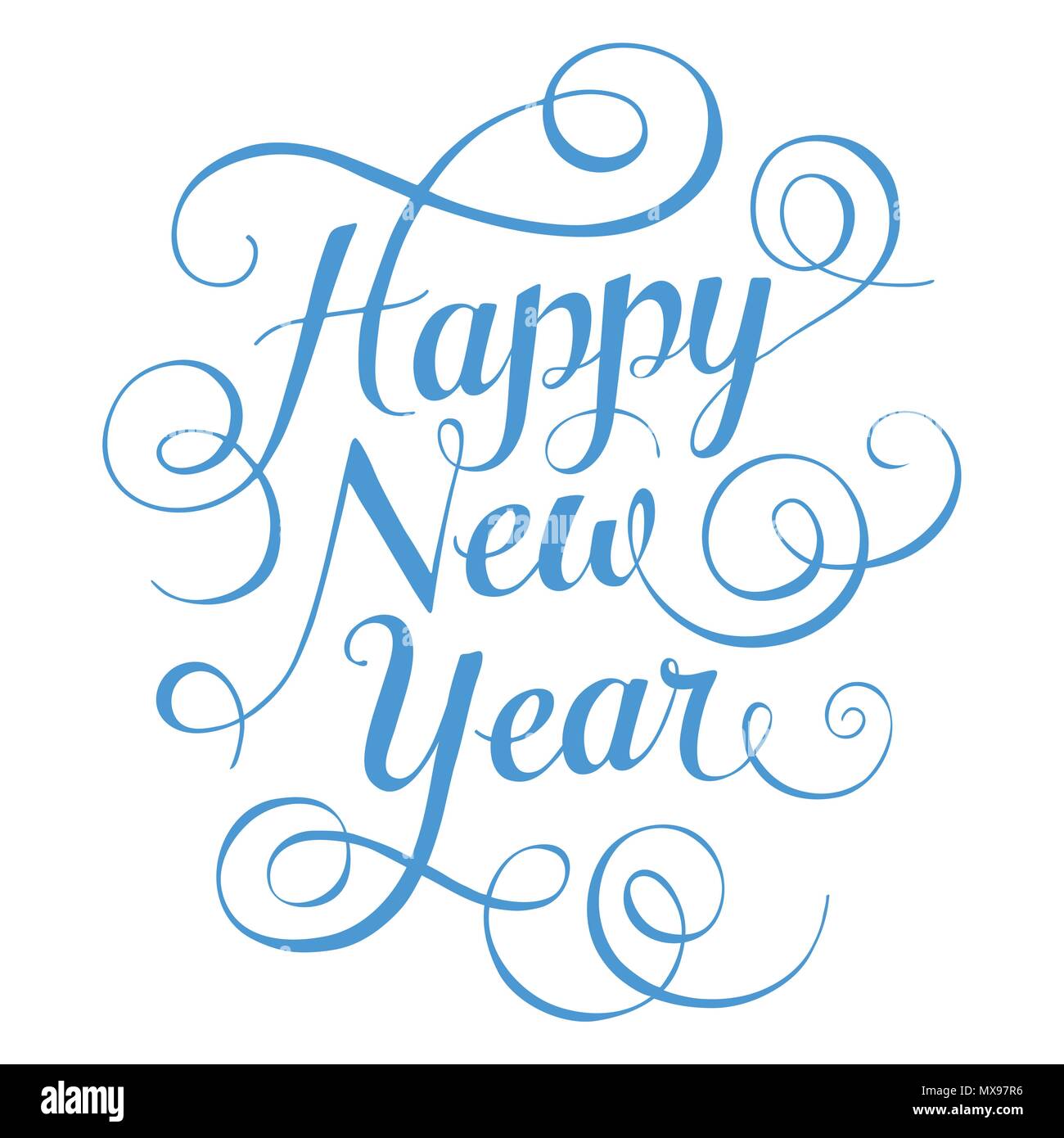 Blue lettering Happy New Year for greeting card on white background. Vector  illustration Stock Vector Image & Art - Alamy
