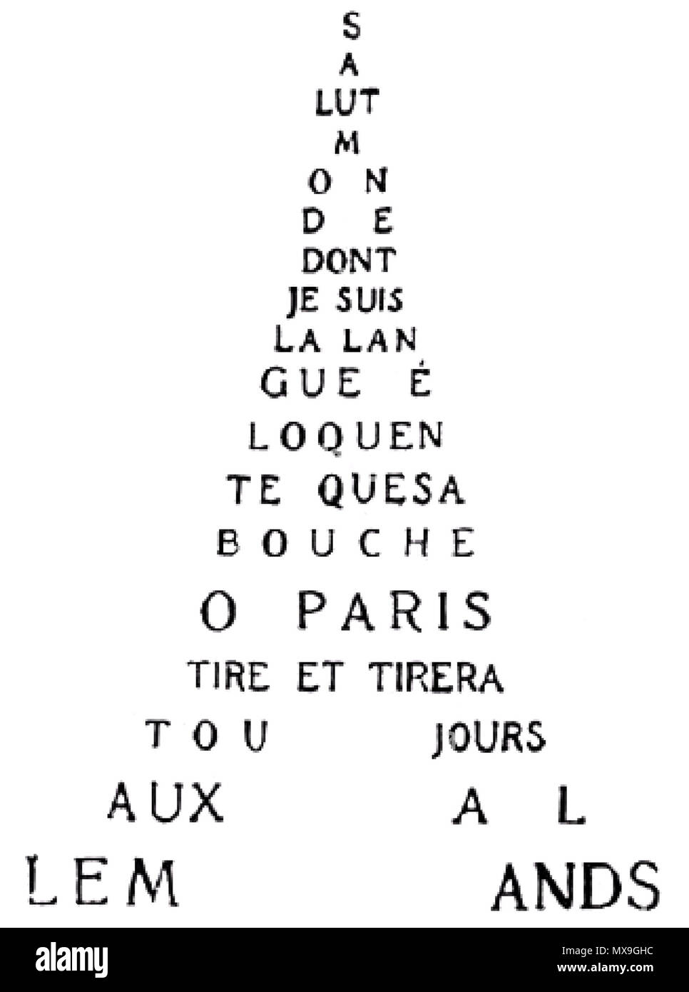 Guillaume apollinaire calligramme tour eiffel hi-res stock photography and  images - Alamy