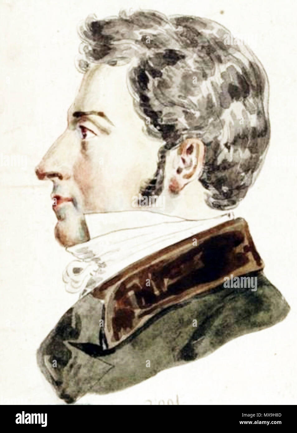 . English French oboist Gustave Vogt (17811870). Ink and watercolour