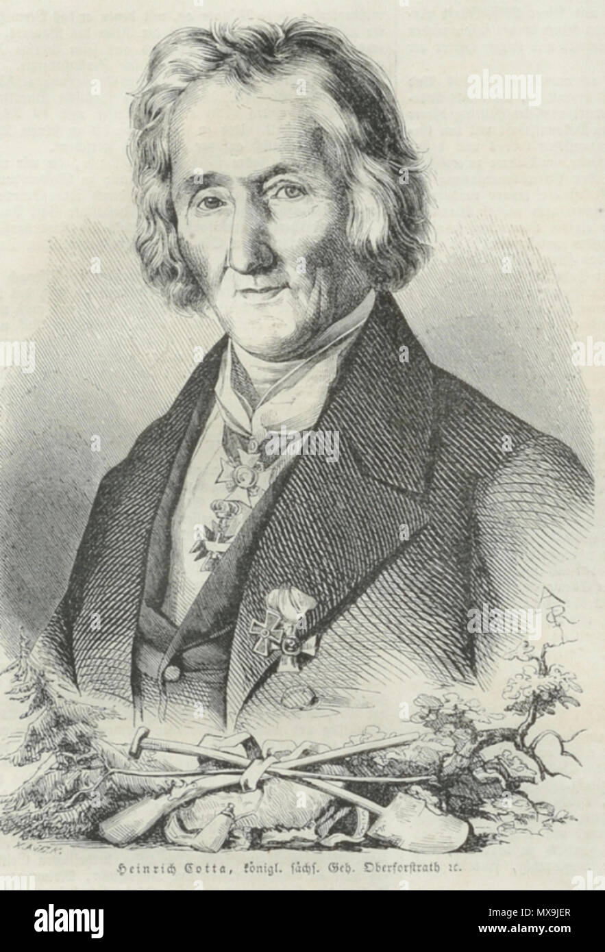 . Johann Heinrich Cotta (1763-1844), German forestry scientist / Deutscher Forstwissenschaftler . 1845 (Drawing 1843). Lithographed drawing by Georg Weinhold, (1843). / Lithographierte Zeichnung von Georg Weinhold (1843). 270 Heinrich Cotta 1843 Stock Photo