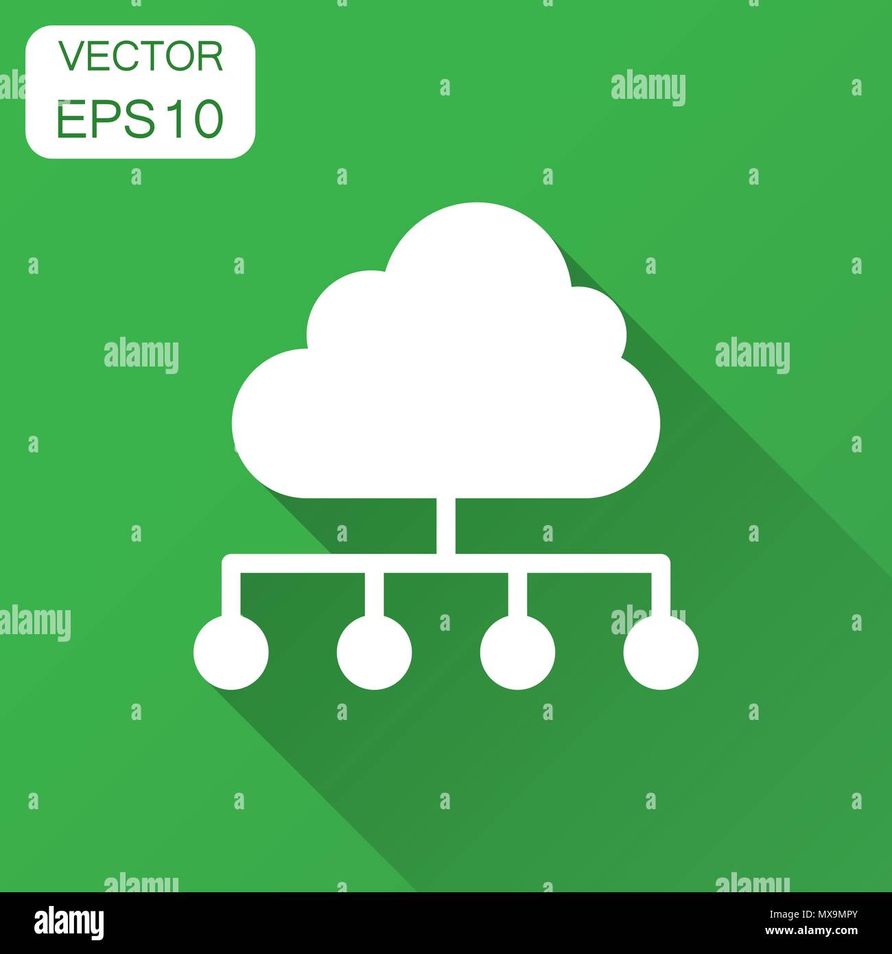 Cloud computing technology vector icon in flat style. Laptop screen with long shadow. Infographic analytics network business concept. Stock Vector