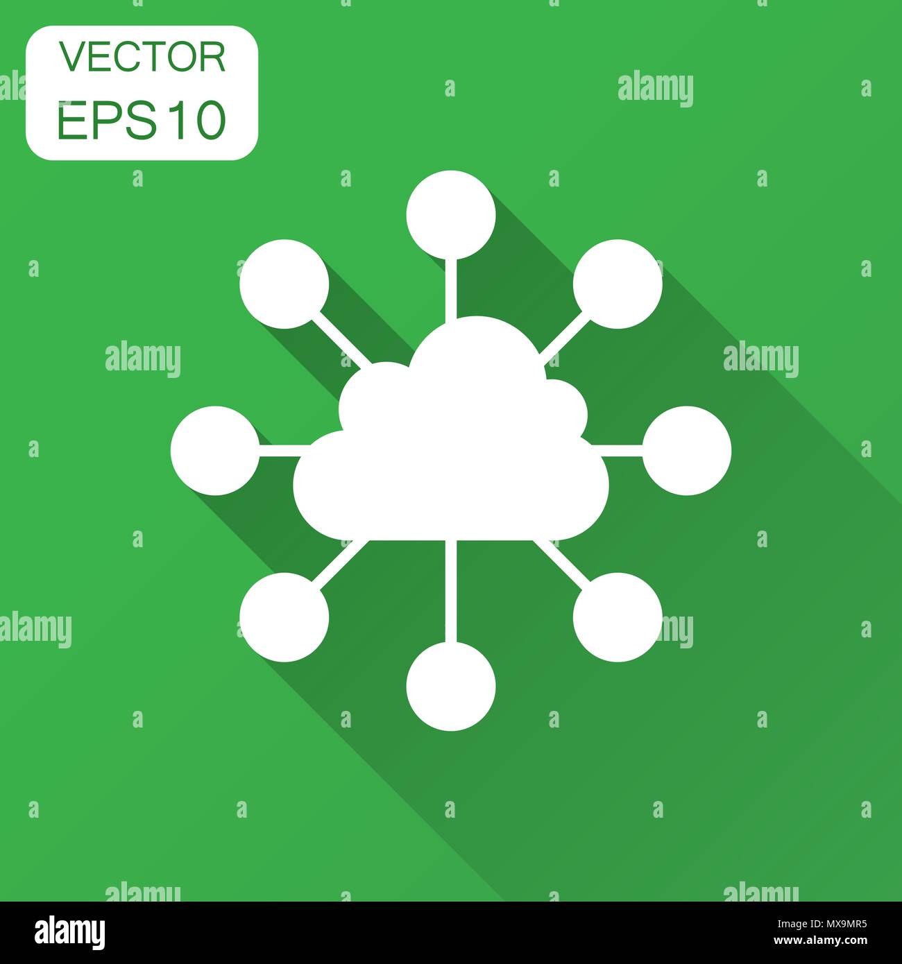 Cloud computing technology vector icon in flat style. Laptop screen with long shadow. Infographic analytics network business concept. Stock Vector