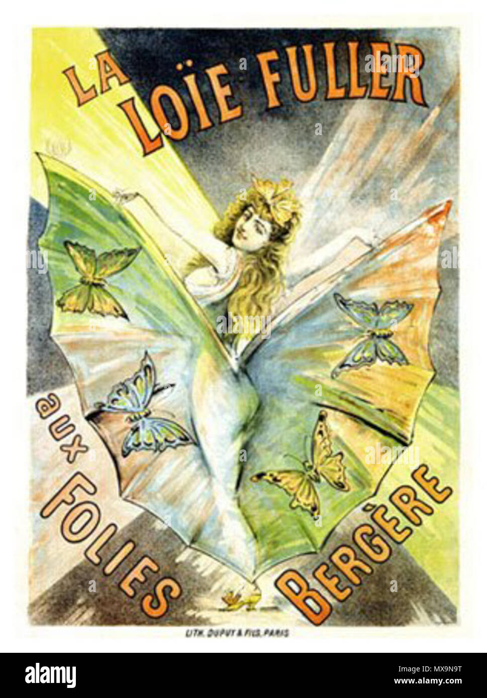 . Poster for Loïe Fuller at the Folies Bergère . The poster would date from the late 19th century. This file is lacking author information. 231 Loie Fuller Folies Bergere 01 Stock Photo