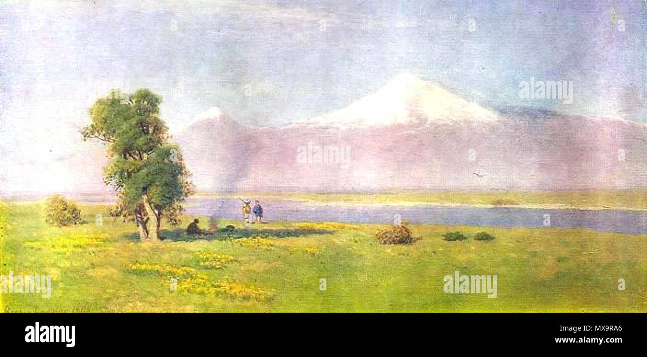 .  English: Mt. Ararat and the banks of Mother Araks river  . 1908 243 Gevork Bashinjaghyan. Birch Grove Stock Photo