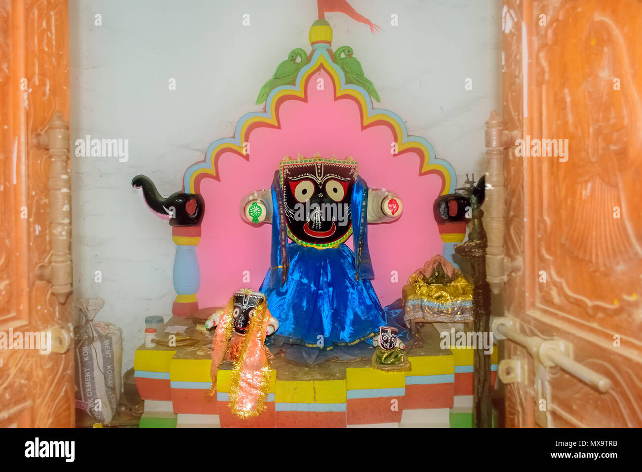 Deity of Hindu God, the Lord Jagannath in a temple in Odisha, India Stock Photo