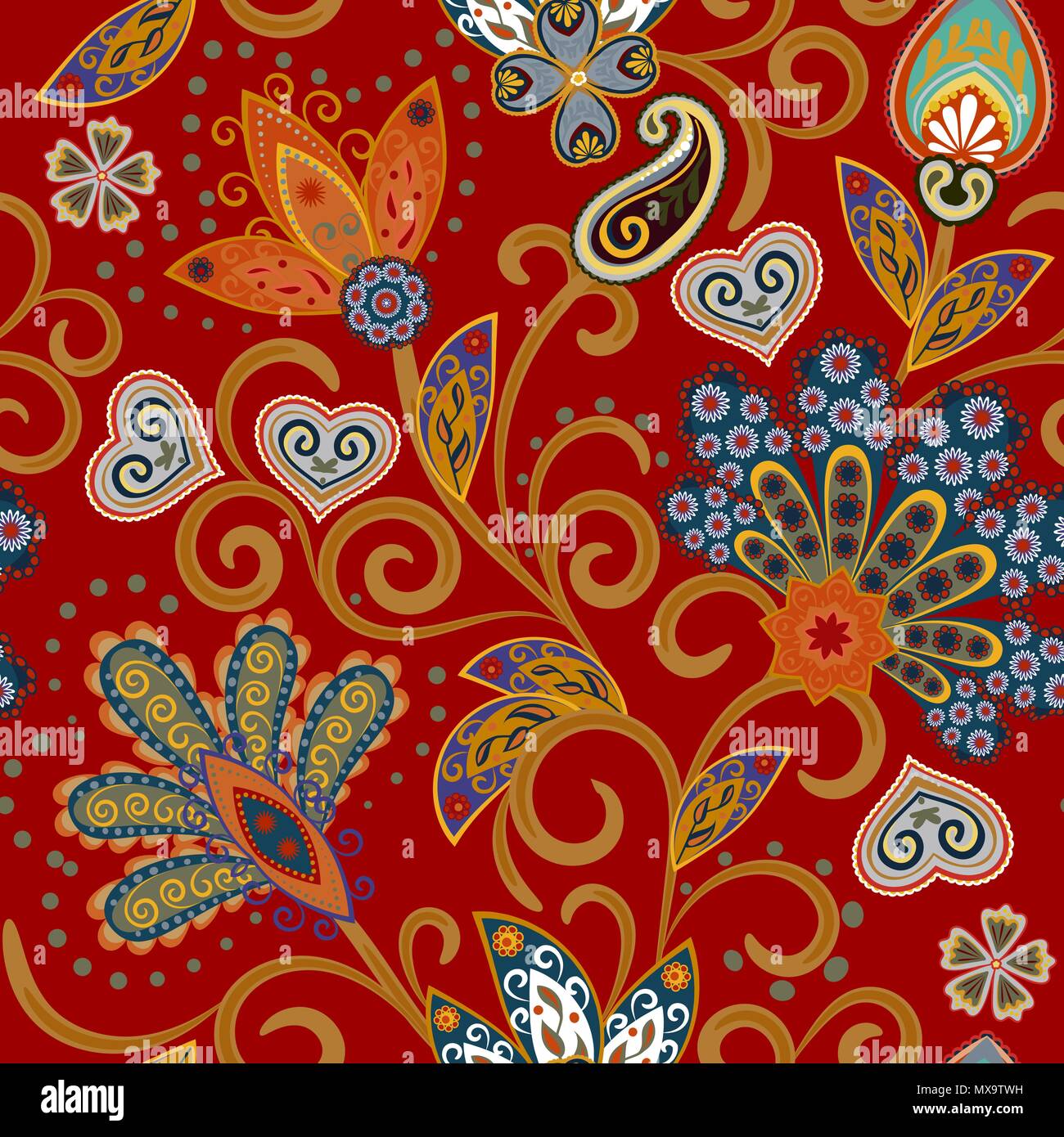Hand drawn flower seamless pattern. Colorful seamless pattern with ...