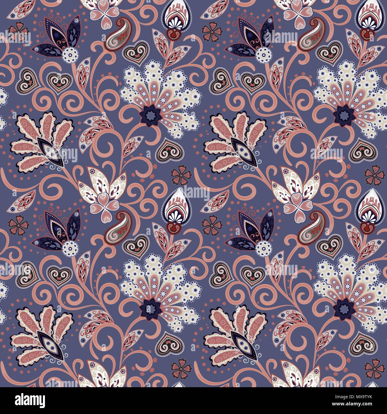 Hand drawn flower seamless pattern. Colorful seamless pattern with ...