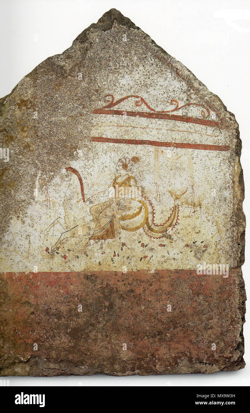 . Paestum, Grab der Nereide. Detail . um 350/340 v. Chr.. Gemälde: unknown. Foto: Christoph Irrgang 251 Grab der Nereide Nereide Stock Photo