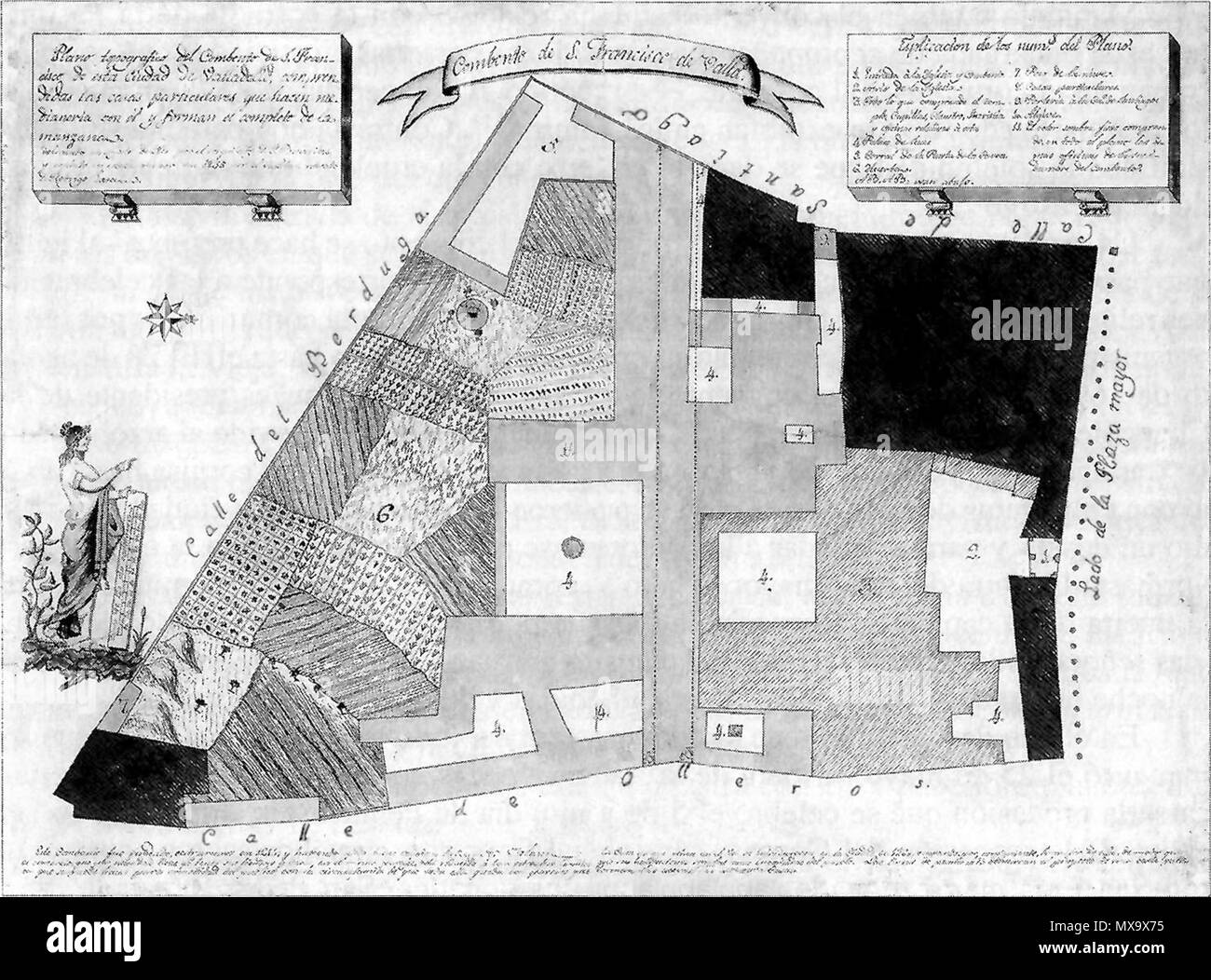 . Convento de San Francisco en Valladolid ubicado en el plano de