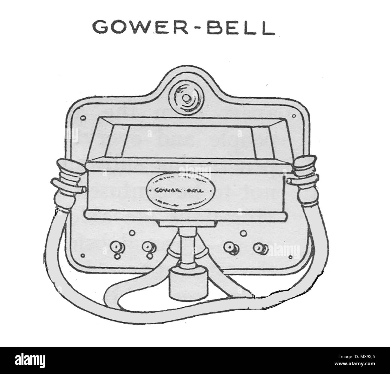 Early telephone equipment - A 1930's illustration of a Gower-Bell telephone device. Stock Photo