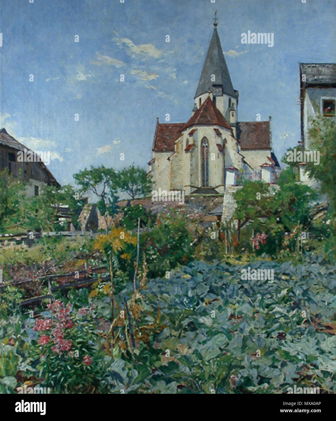 . Garten und Kirche in Murau  . before 1895. Hans Tichy (1861–1925) 267 Hans Tichy Murau Stock Photo