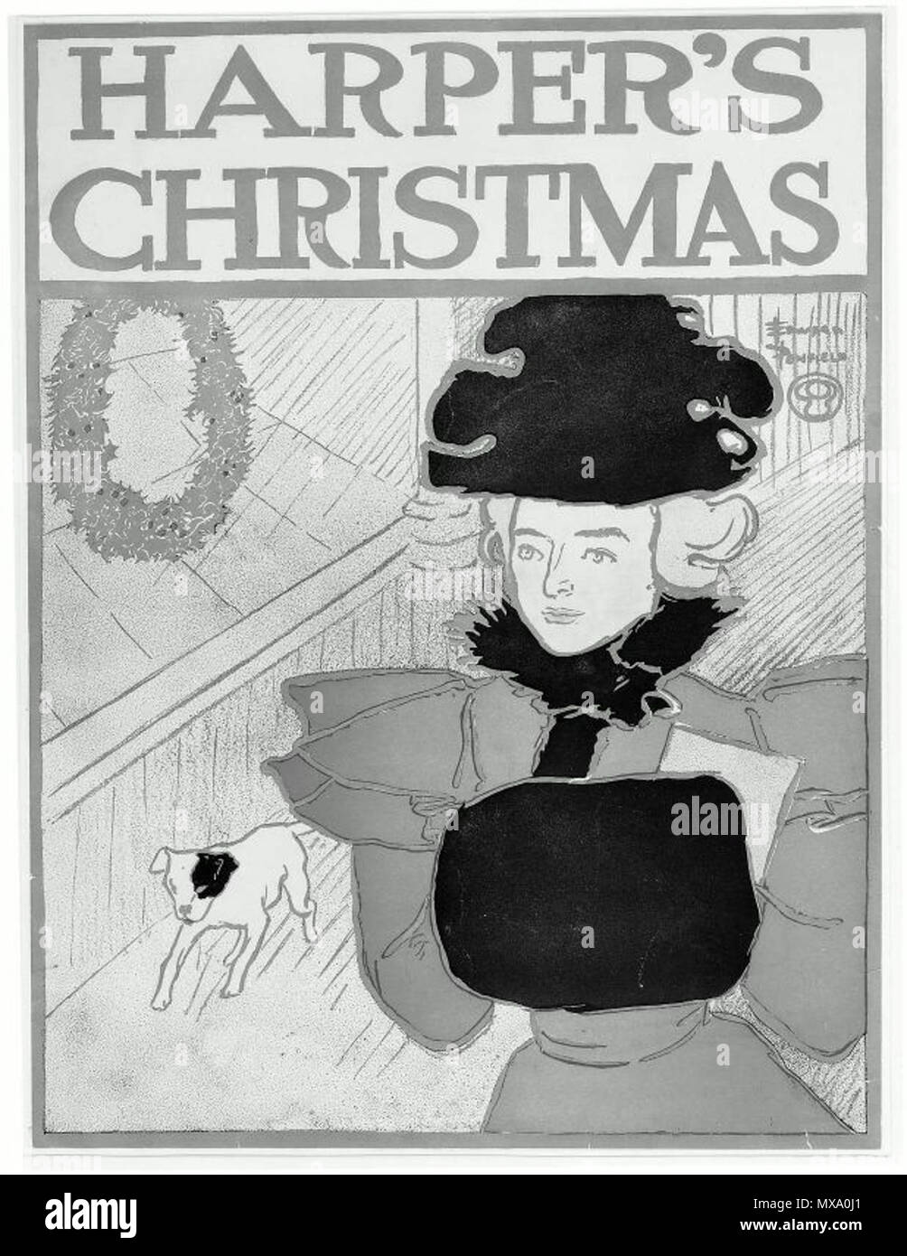 . English: Harper's Christmas. about 1895. Publisher: Harper & Brothers. United States. 44 x 33 cm (17 5/16 x 13 in.). Chromolithograph. Classification: Prints. Type, sub-type: Poster. Museum of Fine Arts, Boston. circa 1895. Harpers 267 Harpers Christmas ca1895 Stock Photo