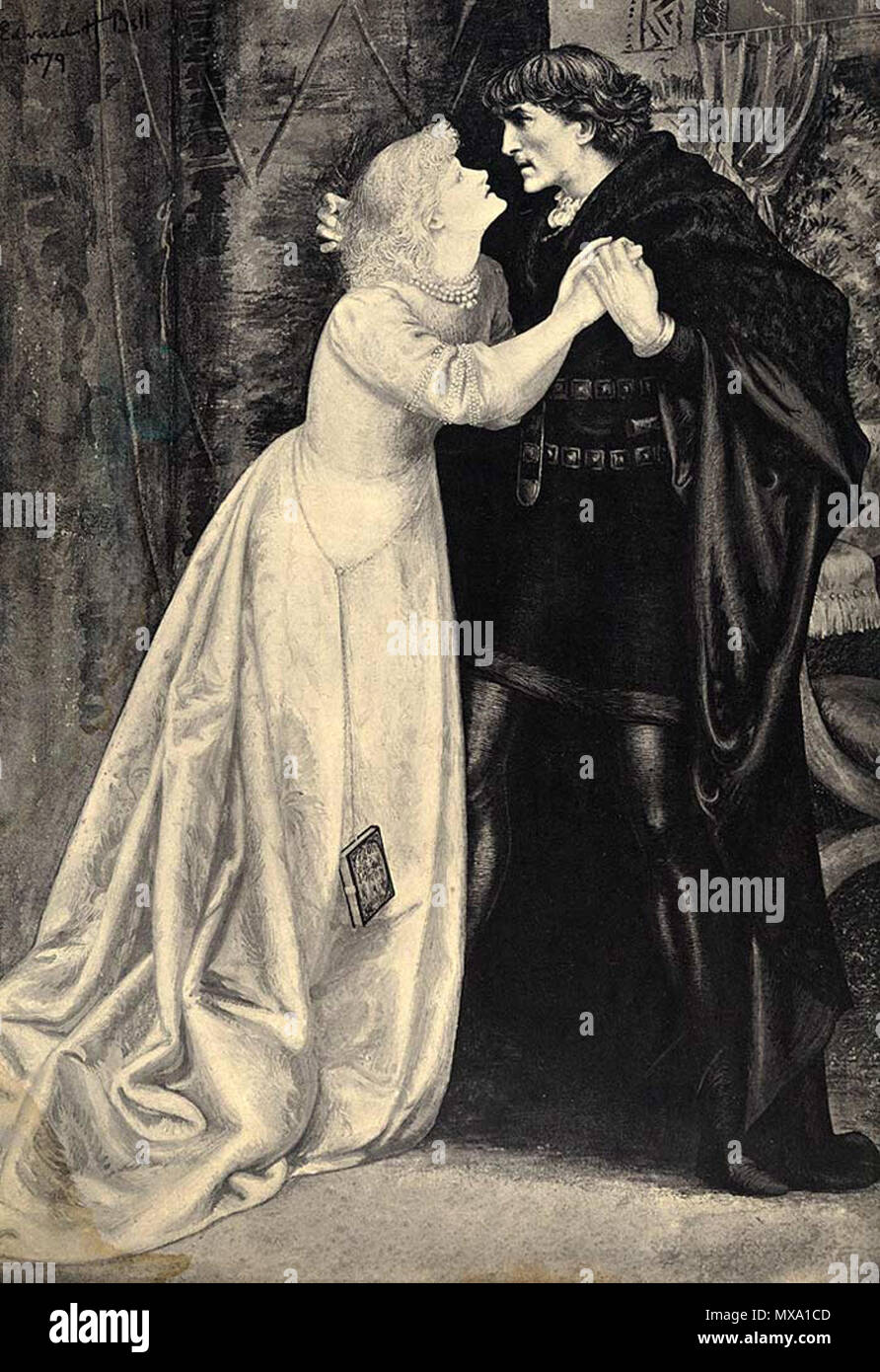 . Black and white lithographic print of a painting by Edward H. Bell of