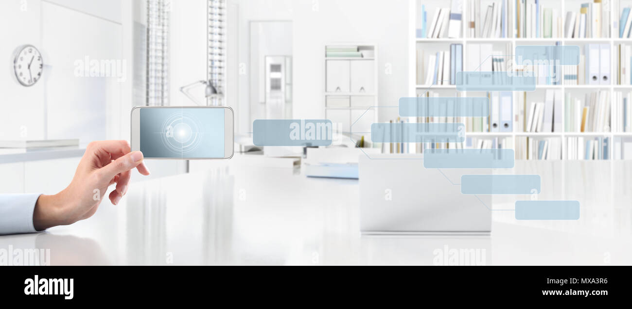 Office Business Work Concept Hand With Smart Phone And Icons Web