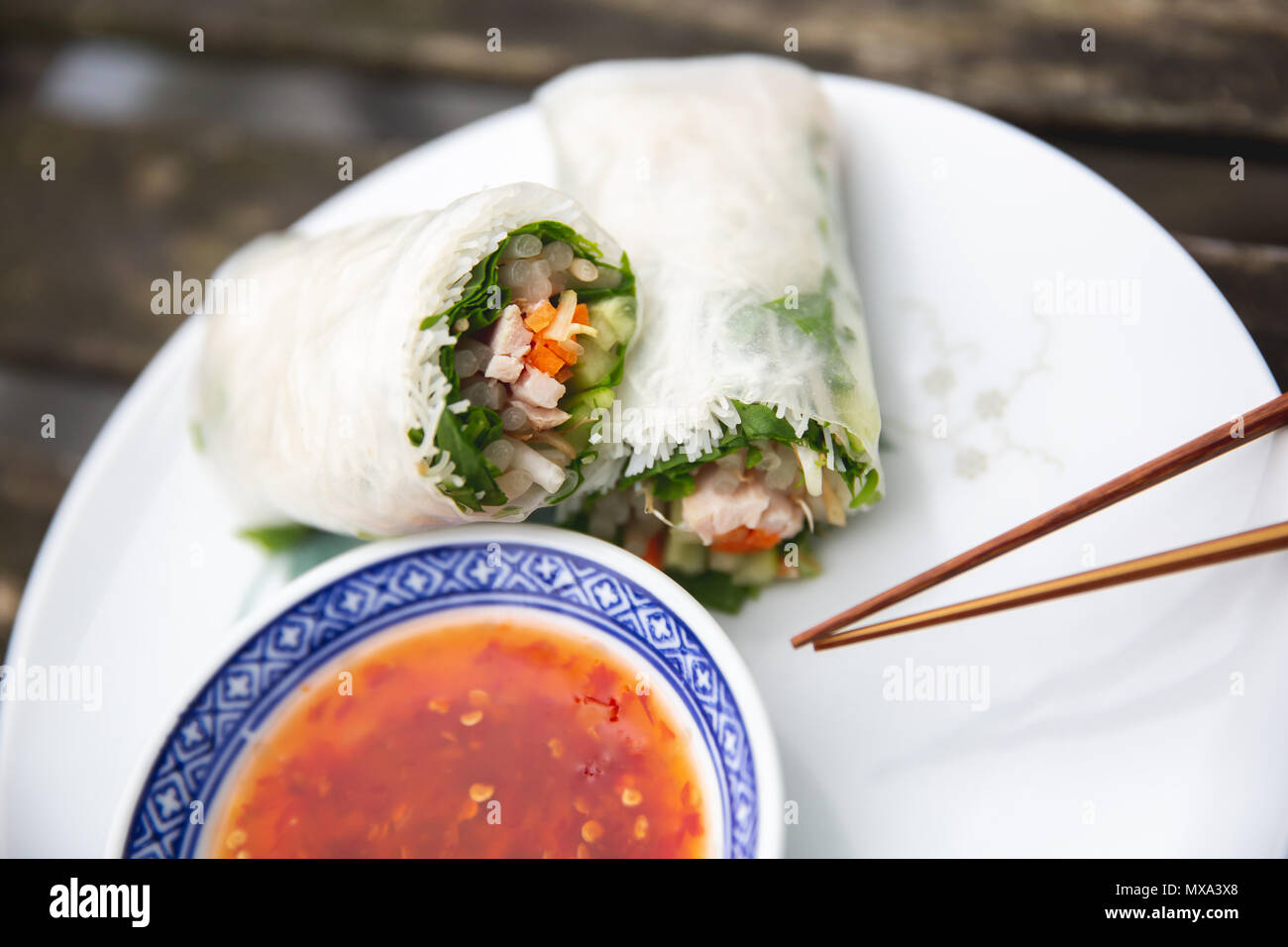 Vietnamese spring roll on a white plate Stock Photo