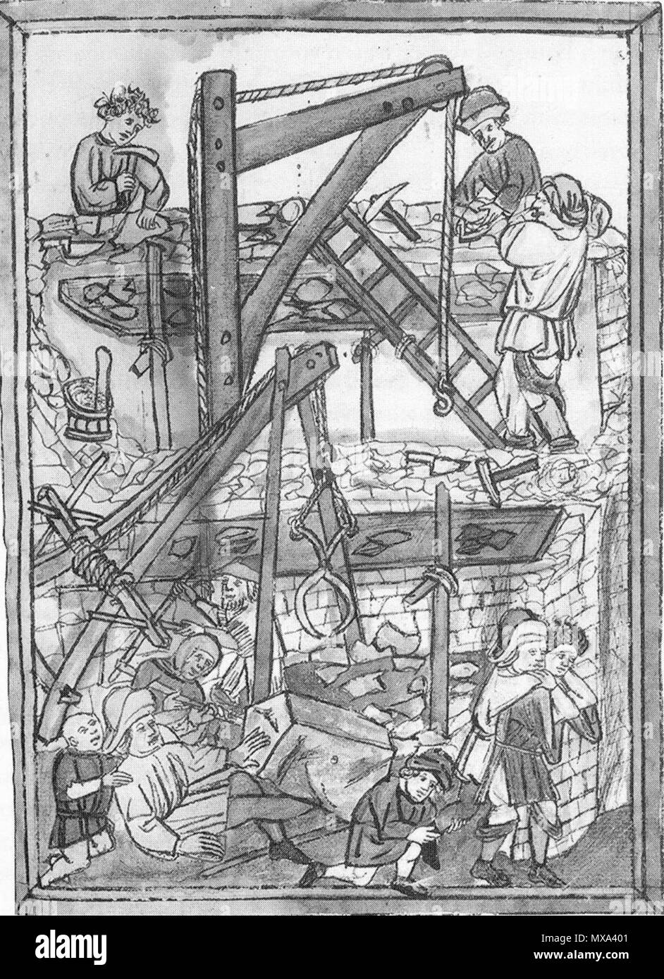 . Legende der Heiligen Wiborada Unfall auf Baustelle . Ende 15. Jahrhundert. Unknown 16 32Baumaschinen Stock Photo