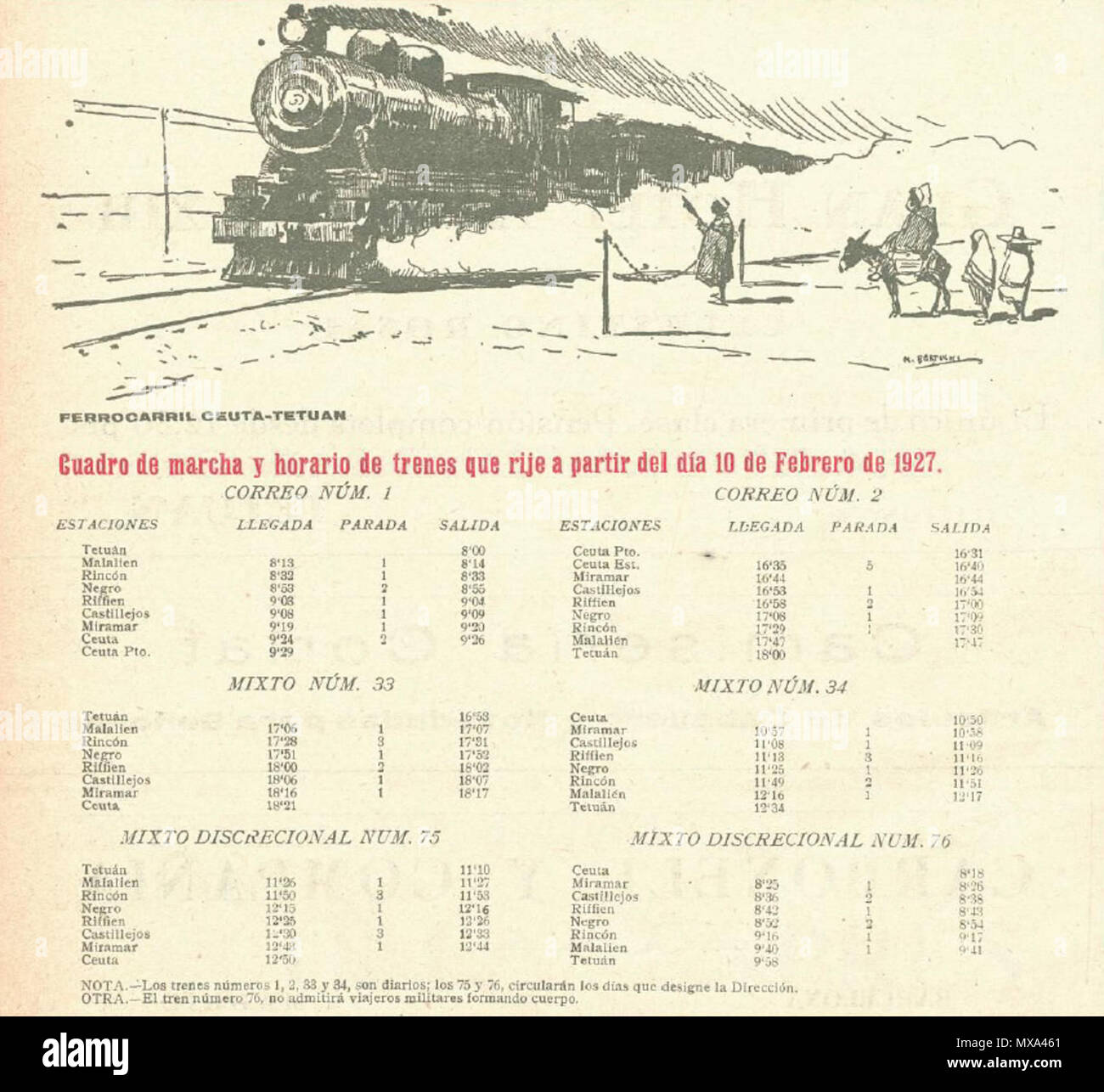 284 Horarios línea de Ferrocarril Ceuta-Tetuán Stock Photo
