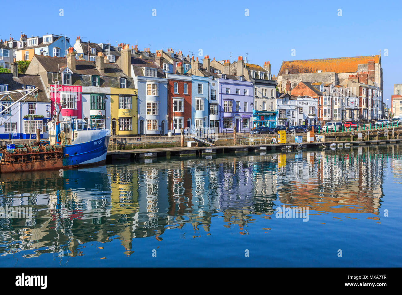 weymouth harbour and holiday seaside town , dorset, england, south