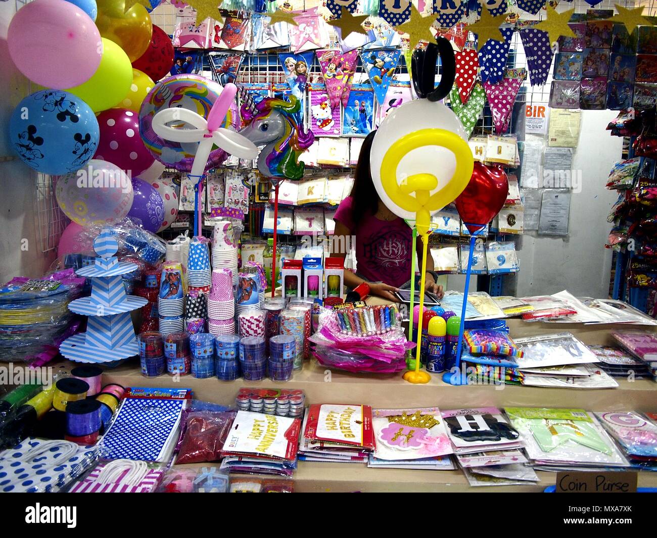 DIVISORIA, MANILA CITY, PHILIPPINES - MAY 14, 2018: Assorted school supplies on display at a bazaar stall inside a big shopping mall. Stock Photo