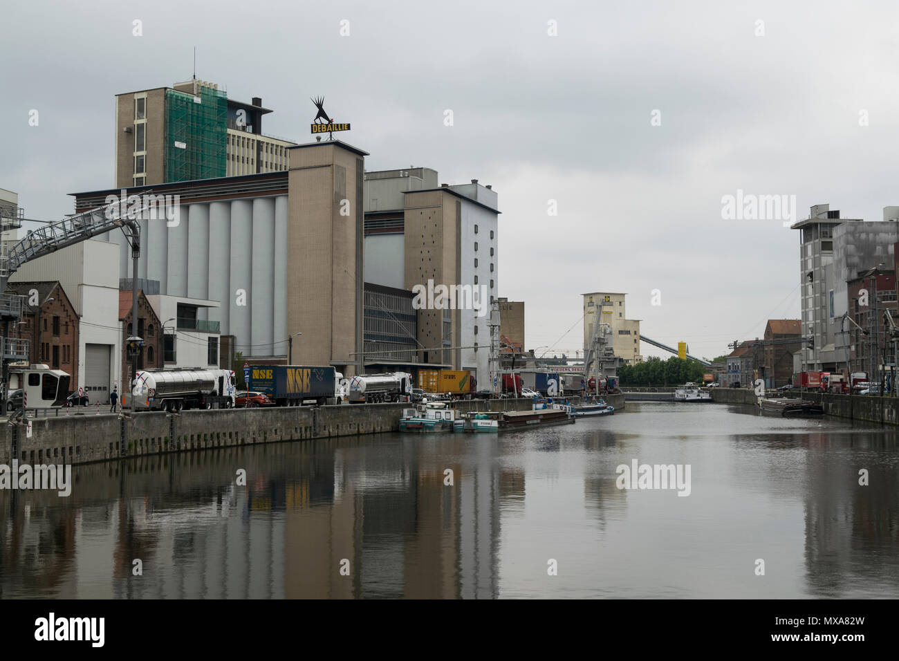 The canal in Roeselare, where most of the industry is located Stock Photo