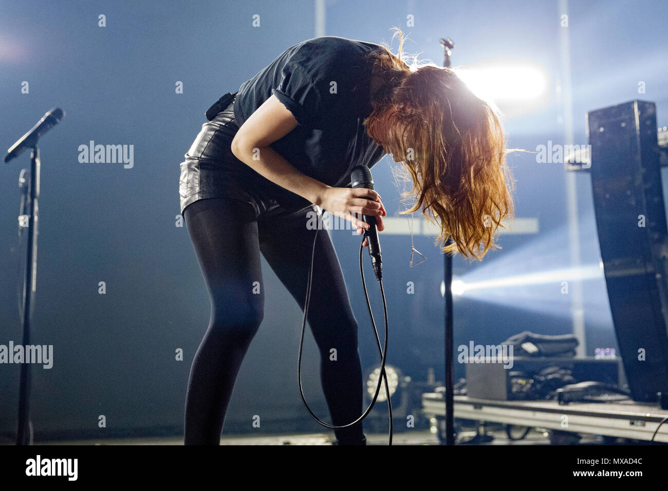 Lauren Mayberry of CHVRCHES performing live onstage during the Every Open Eye tour. Lauren Mayberry live, Lauren Mayberry singer, CHVRCHES singer, CHVRCHES band, CHVRCHES in concert. Stock Photo