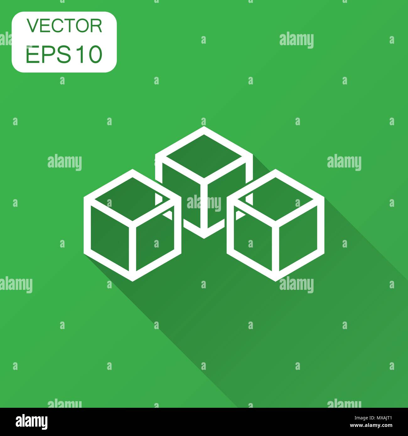 Blockchain technology vector icon in flat style. Cryptography cube ...