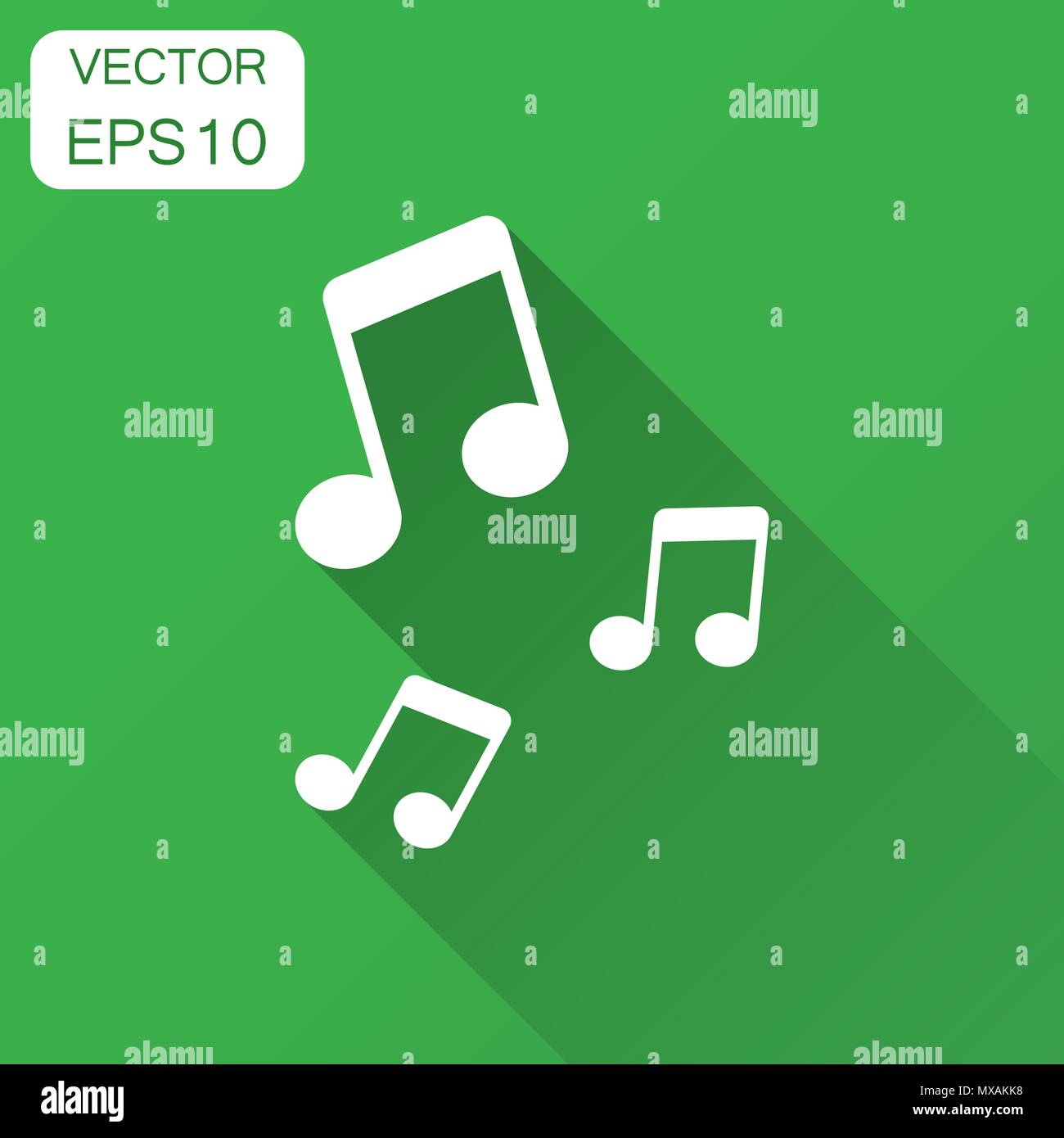 Music note icon in flat style. Sound media illustration with long ...