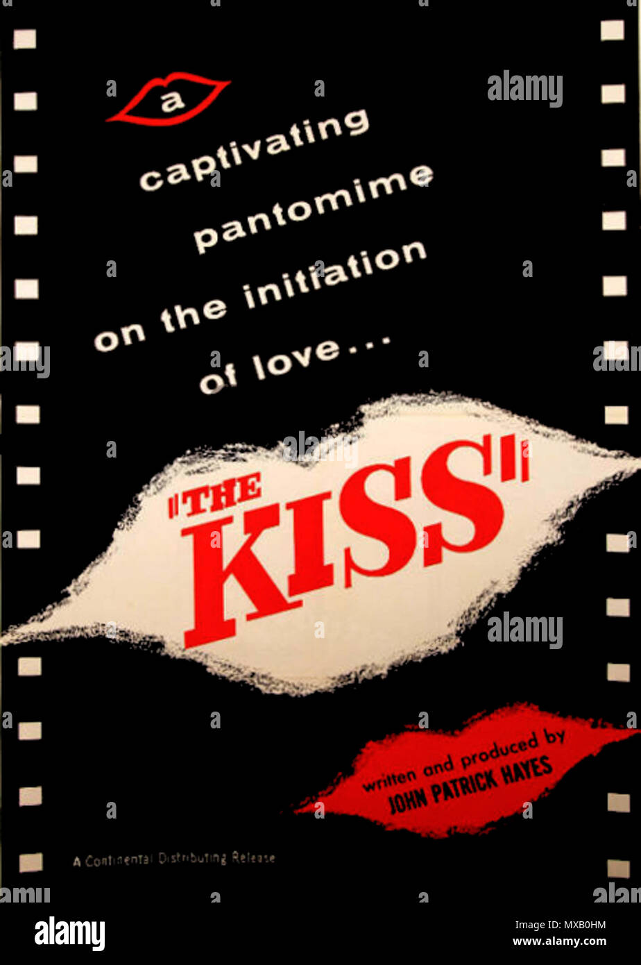 . English: Poster for Oscar-nominated 1958 short film 'The Kiss' by John Patrick Hayes. 1958. Movie poster (painting) for Oscar-nominated short film by John Patrick Hayes 342 The Kiss 1958 Stock Photo