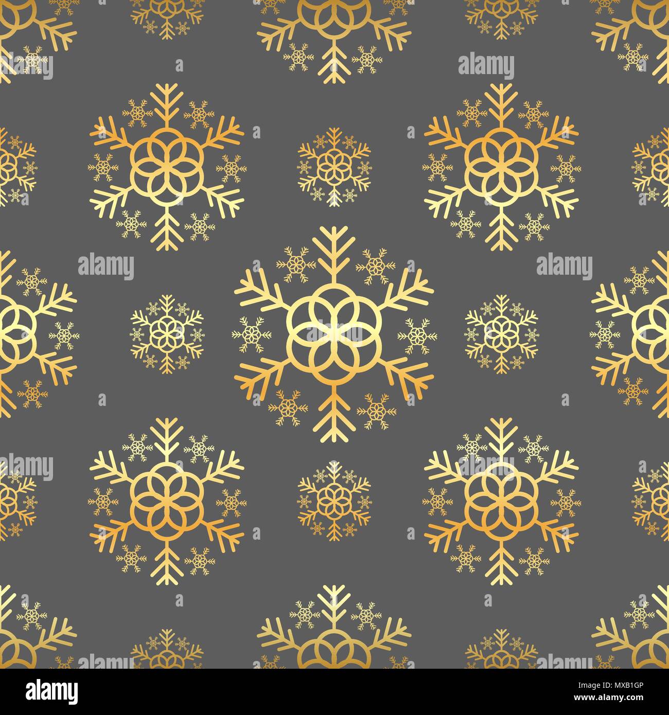 Christmas dark seamless pattern with gold vintage snowflakes and stars ...