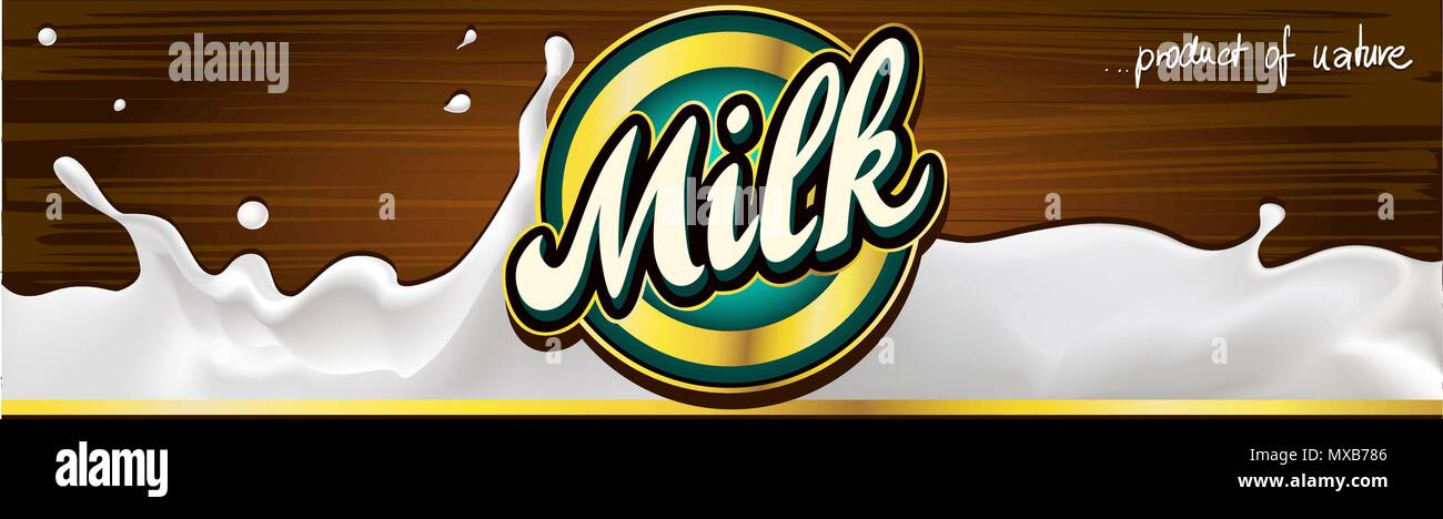 milk label design banner with wood - vector Stock Vector