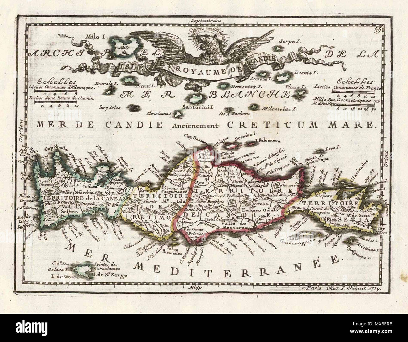 . historische Karten von Kreta / Isle et Royaume de Candie . Paris, 1719. Jacques Chiquet 348 Kreta1719 Stock Photo