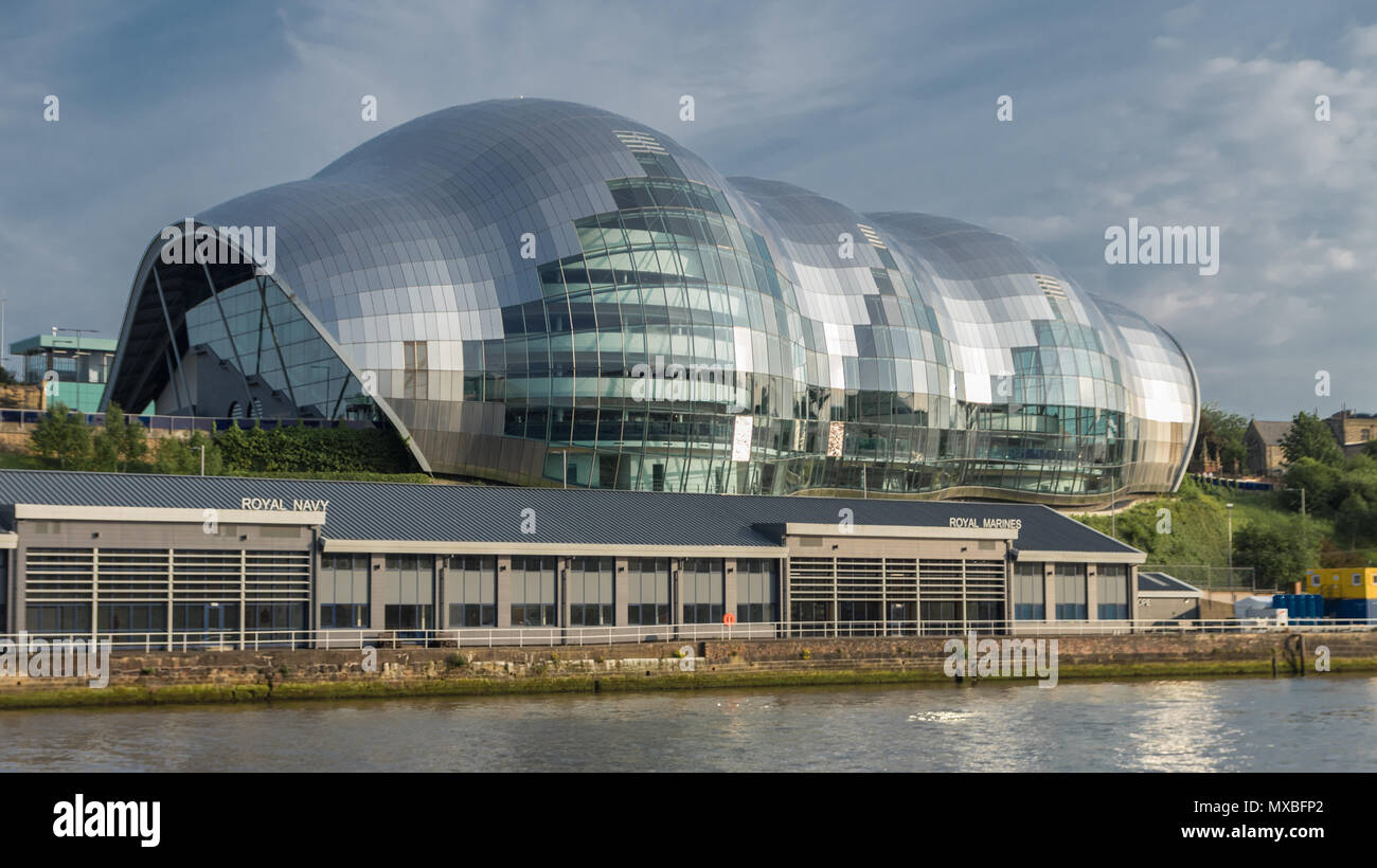 Sage Gateshead, a concert hall along the banks of the River Tyne, taken from Newcastle Stock Photo