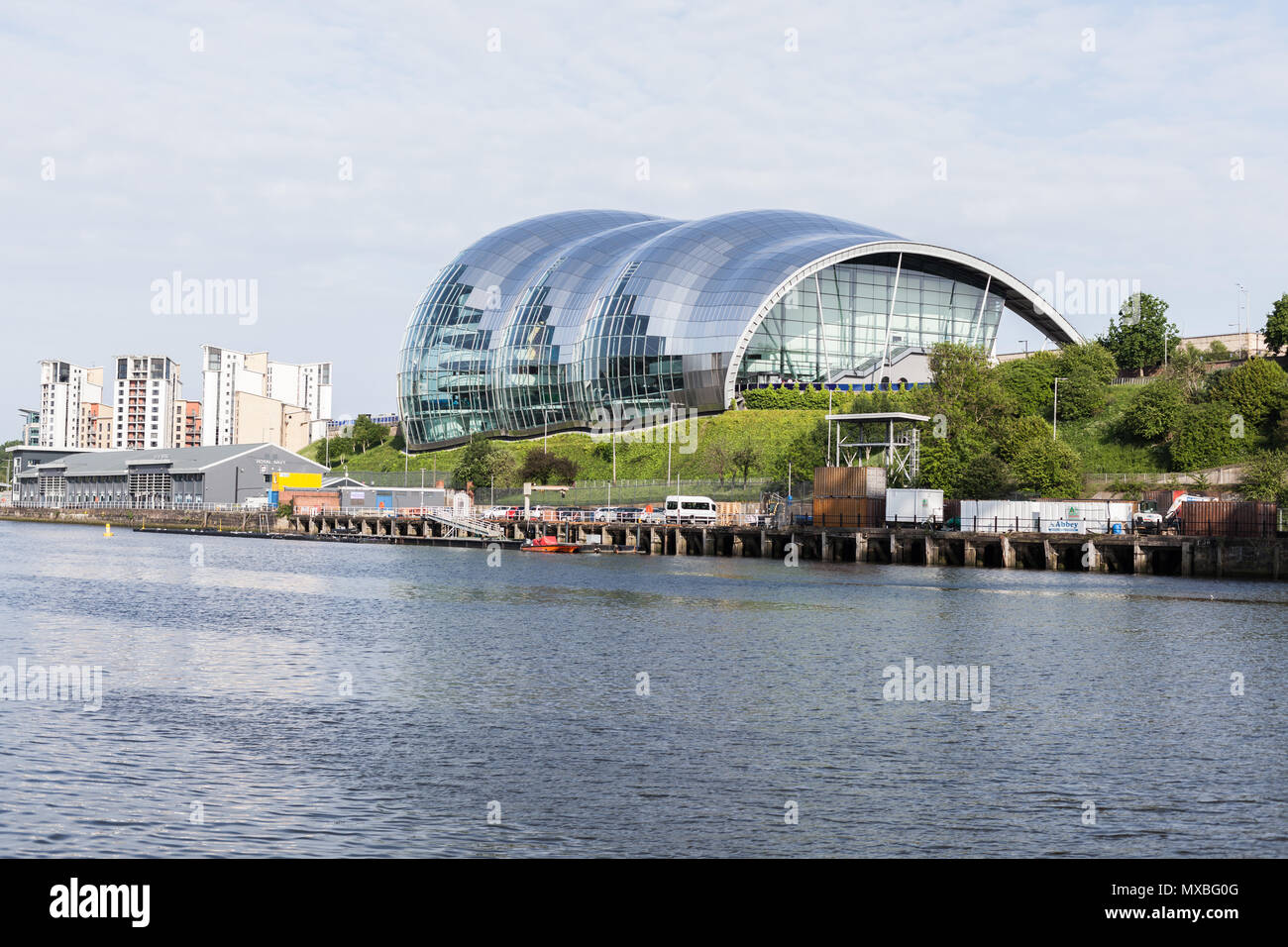 Sage Gateshead, a concert hall along the banks of the River Tyne, taken from Newcastle Stock Photo