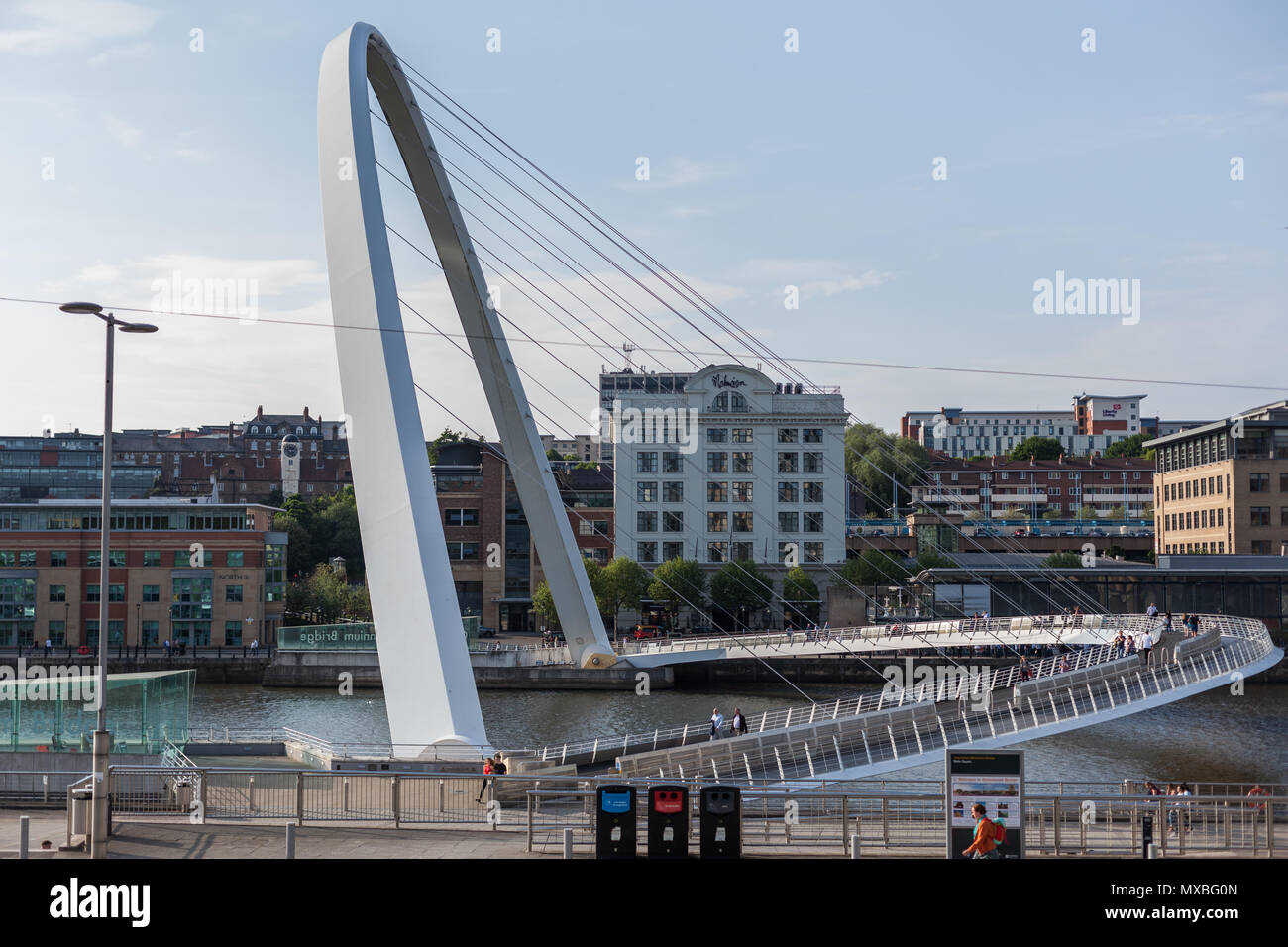 Gateshead Millenium Bridge, across the Tyne between Newcastle and Gateshead, England, UK Stock Photo
