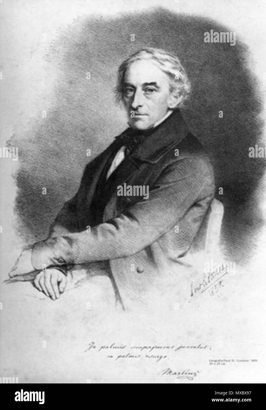 . Português: Retrato de Carl friedrich Phillip Martius (1794 - 1868), amigo de Johann Baptist von Spix. Lithographie. 1850. Erich Correns 518 Retrato de Carl Friedrich Phillip Martius Stock Photo