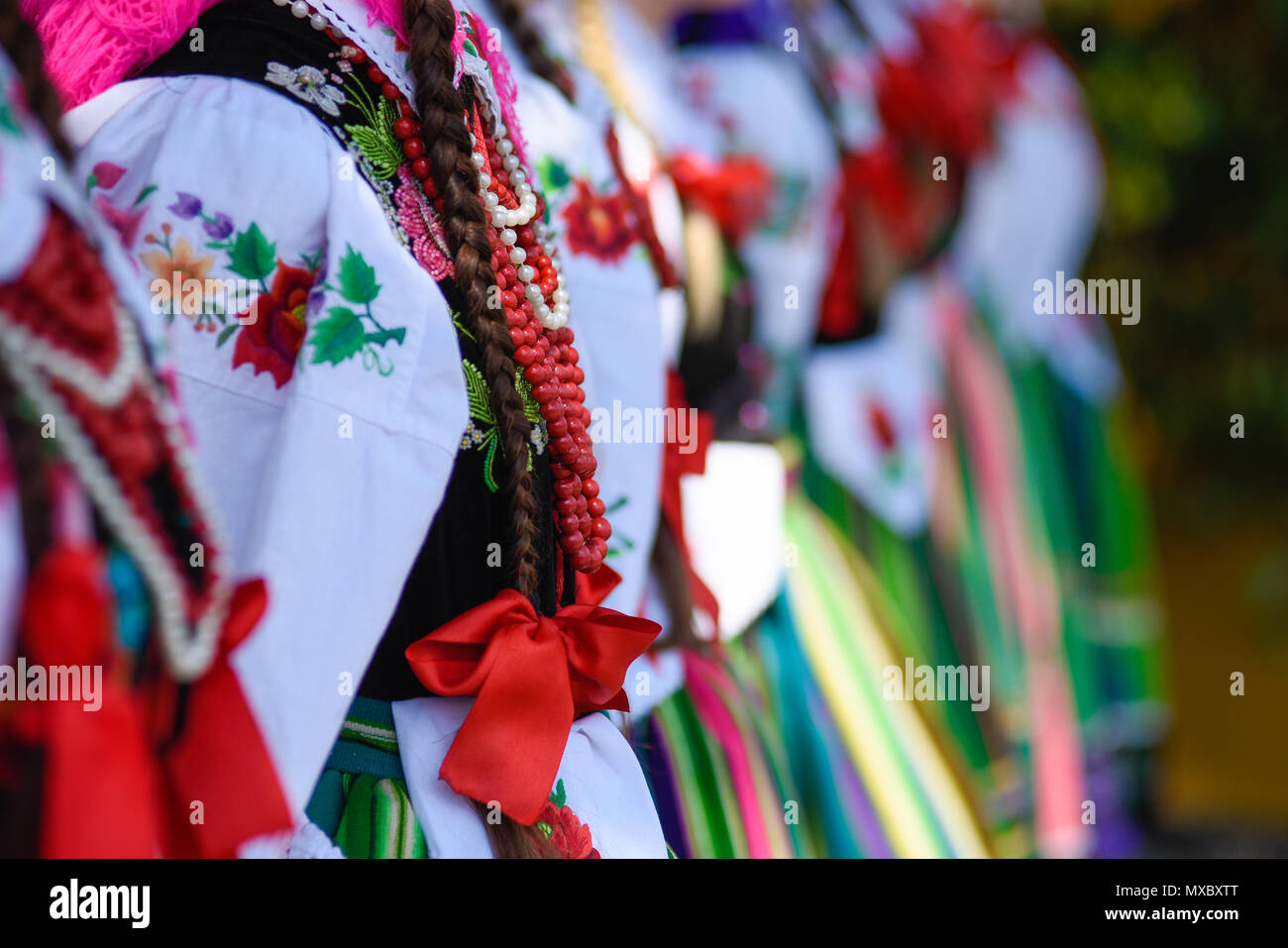 Regional, folklore costumes, colorful handmade shirts with symbols