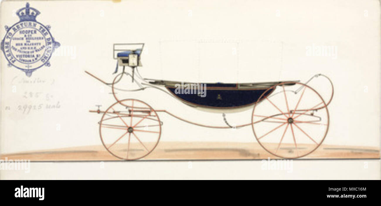. Landau, 19th century Drawing of a design for a carriage by Hooper & Co, coachbuilders to Queen Victoria and the Prince of Wales. 19th century. Unattributed 358 Landau, 19th century Stock Photo